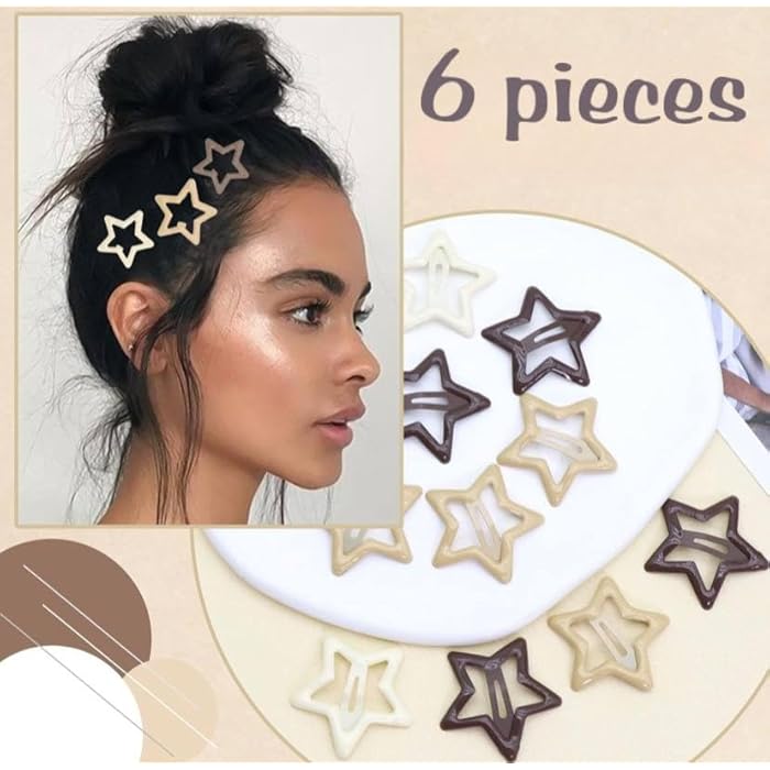 6Pc/Set Solid Star Hairclips Women Girls Brown Colorful Kawaii Star Barrettes Women Versatile Metal Snap Clip Headdress Hair Clip Accessories - Image 3